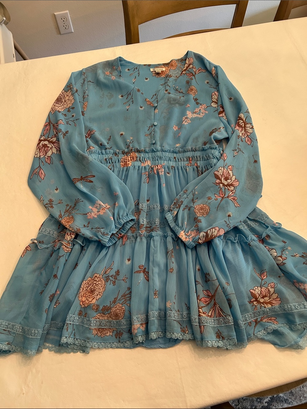 Versona Blue Floral Tiered Dress